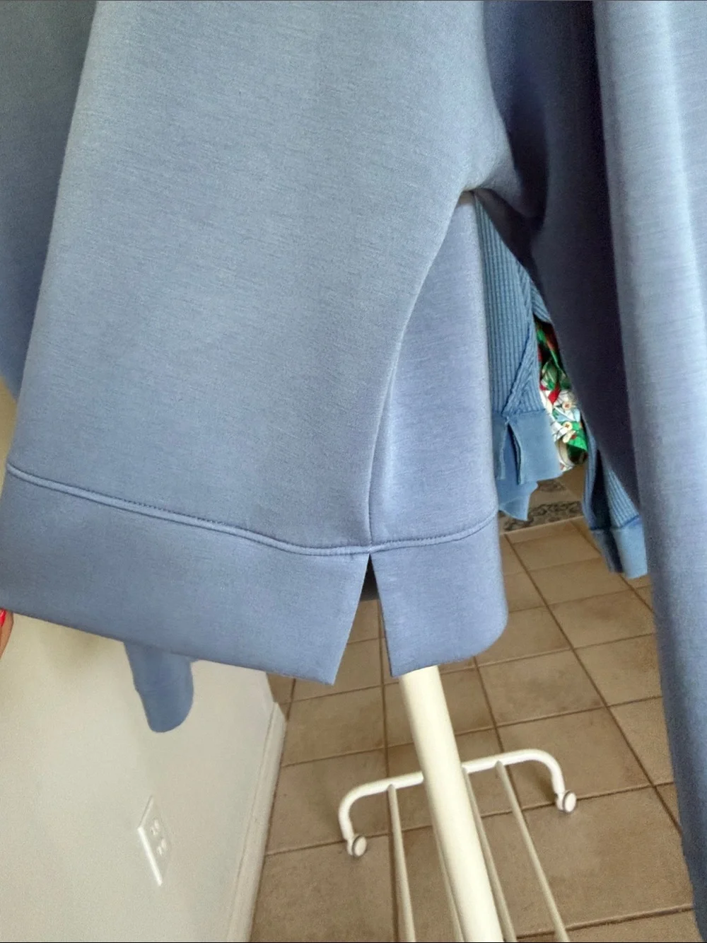 Thrive Societe Blue Luxe Shirred Sleeve Mid Length Hoodie - Picture 6 of 7